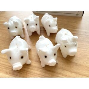 6 Vintage White Pig Candles Unburned 3" Long 1.75" High Handmade